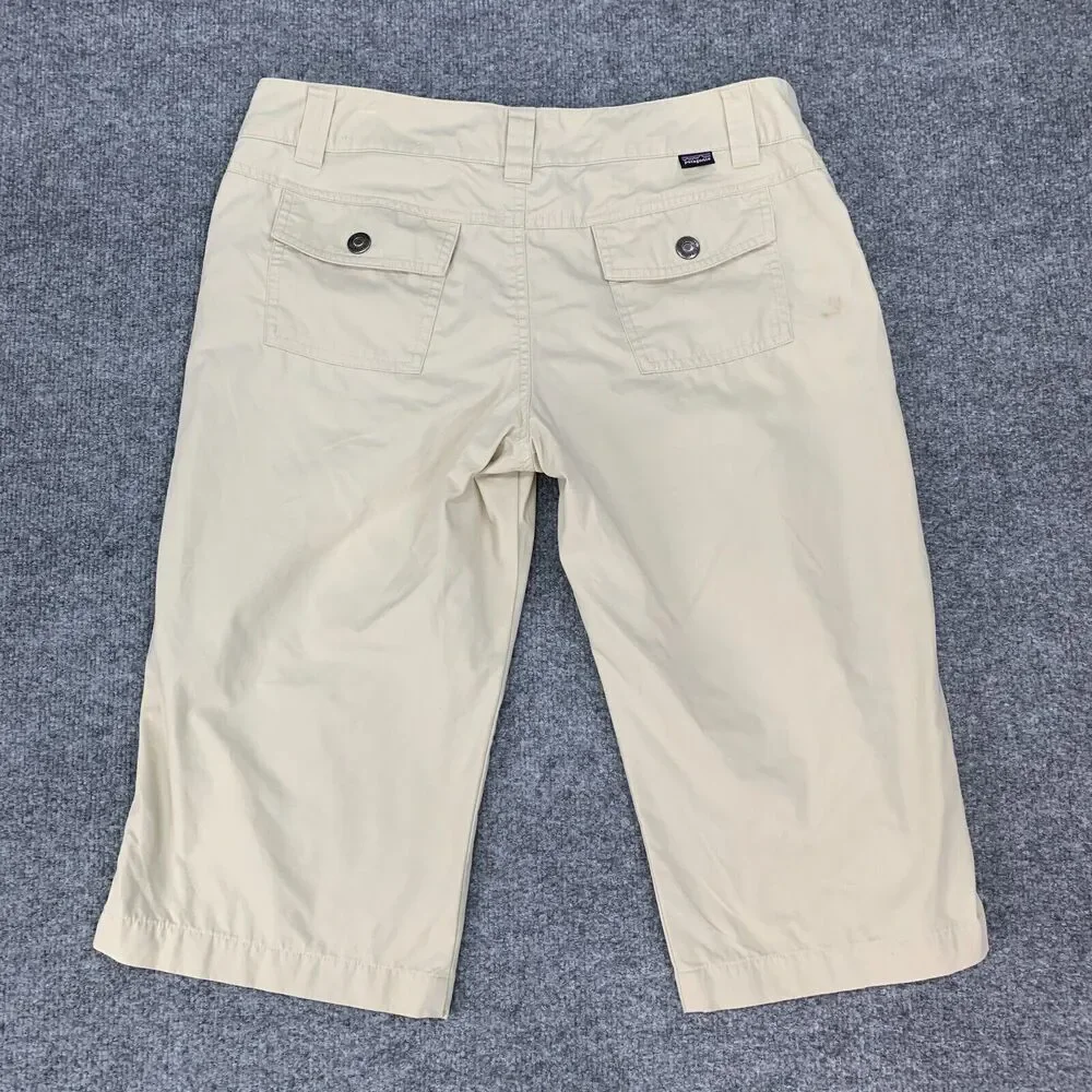 Patagonia Organic Cotton Capri Womens 8 Beige Pockets Outdoor Zip Fly Khakis